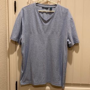 SALE PRICE Perry Ellis Blue V-Neck T-shirt Sz XL Short Sleeves Logo Bottom Side